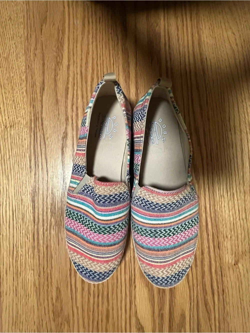 Skechers Women's 8 BOBS Flexpadrille Slip-On Flats Multi Stripe Espadrille